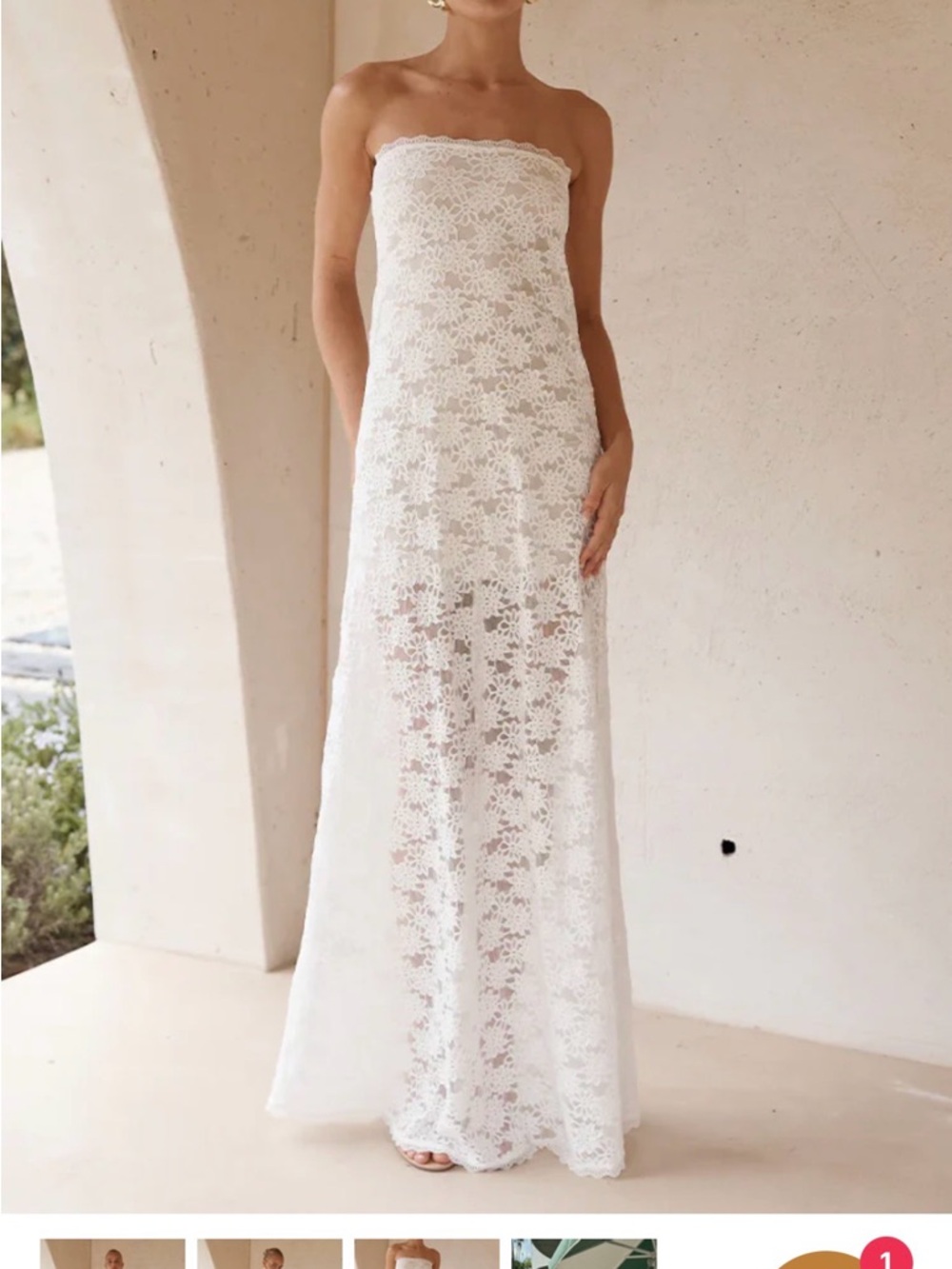 Strapless White Lace Maxi Dress